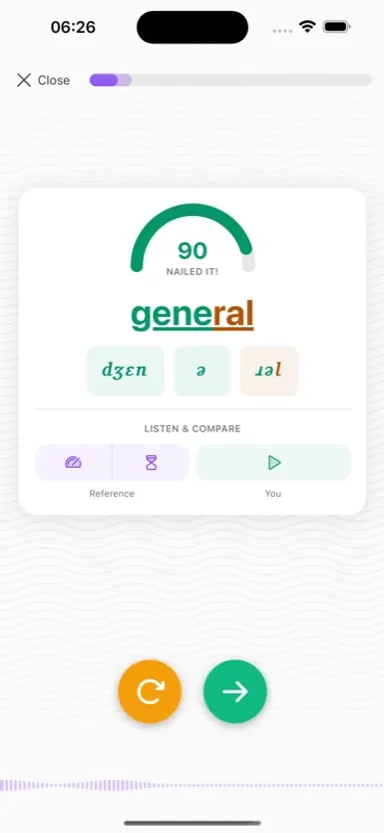 Word practice with phoneme feedback and accuracy score