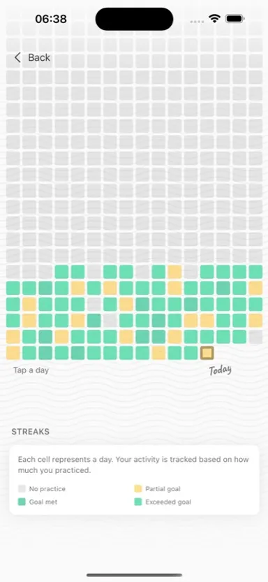 Streak display and daily goal progress